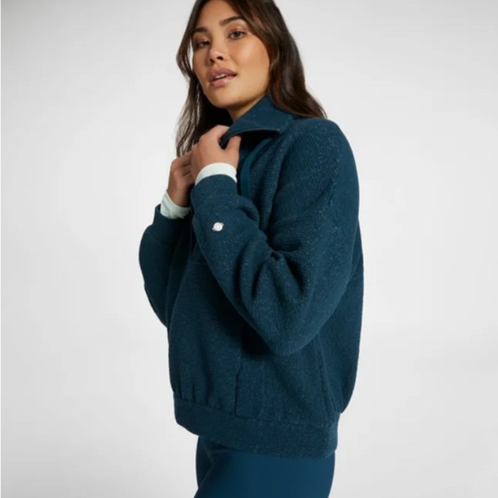 CALIA Half-Zip Teal Placket Pullover Sweatshirt - Picture 3 of 6